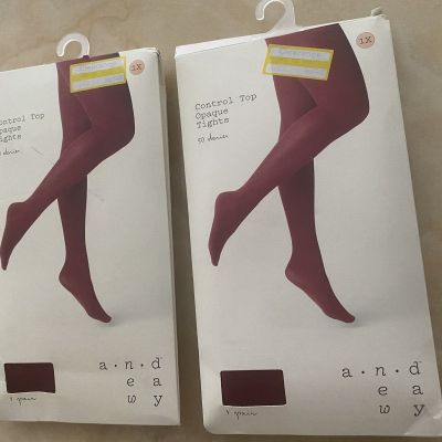 A NEW DAY SEXY WOMEN CONTROL TOP OPAQUE TIGHTS LOT 2-BING CHERRY COLOR -SIZE 1X